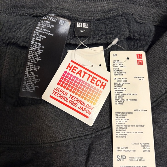 UNIQLO HEATTECH Sz Sm Gray Pile-Lined Sweatpants - Picture 5 of 8